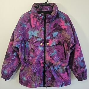 Vintage Black Bear Abstract Ski Jacket 90s Windbreaker Size 10